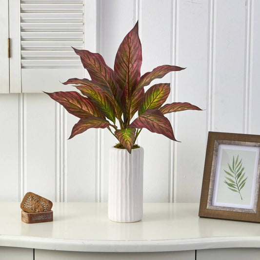 19β Musa Leaf Artificial Plant in White Planter - Tampa Home & Garden Store