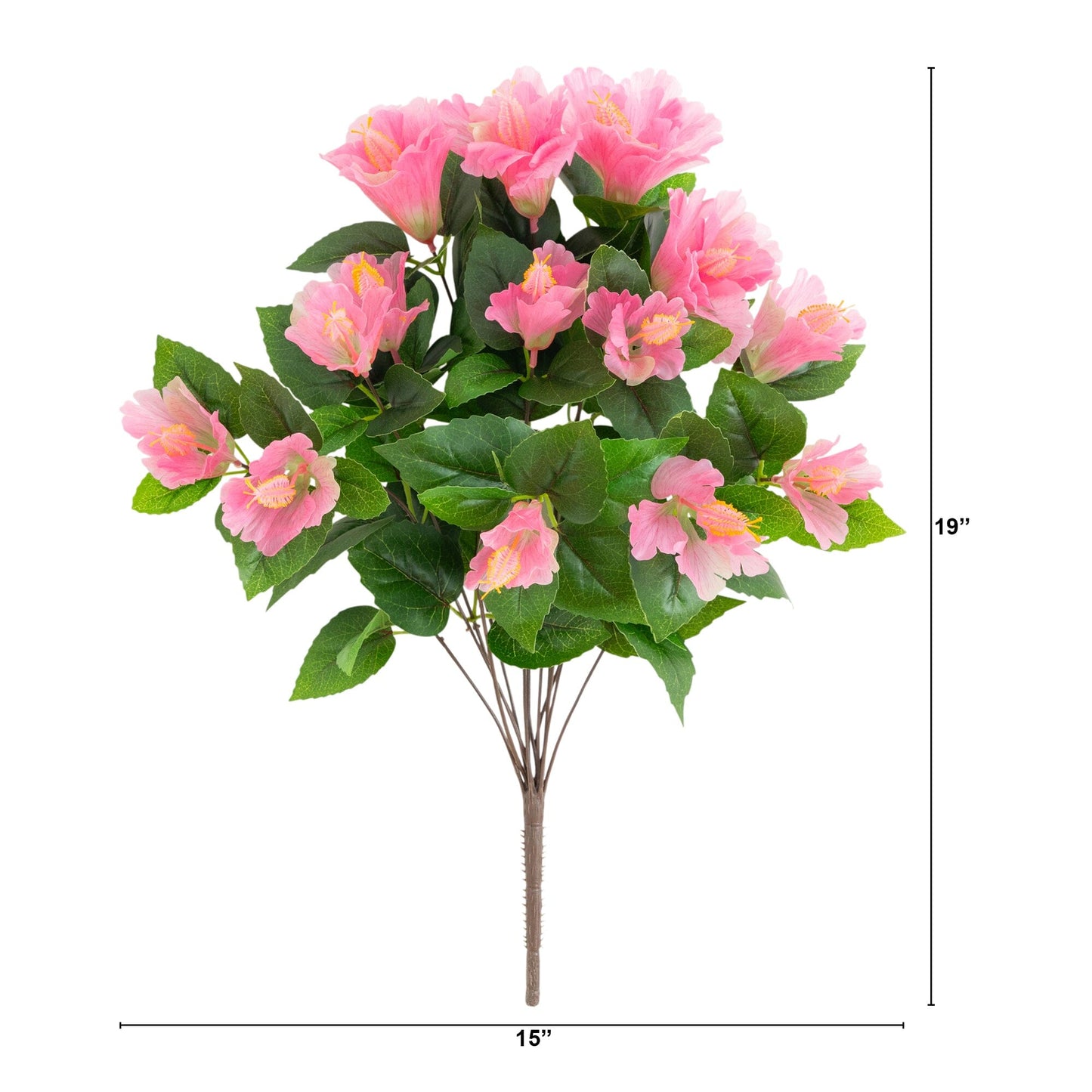 Hibiscus bush set of 3, 19in UV resistant pink blooms indoors outdoors, Nearly Natural on Tampa Home & Garden Store