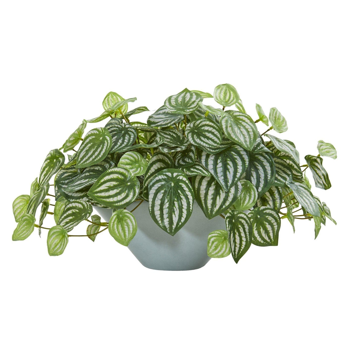 Plante artificielle Peperomia pastèque de 48 cm dans un vase vert (Real Touch)