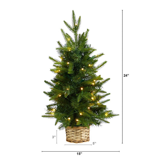 2 ft artificial Christmas tree with clear LED lights in a woven basket Nearly Natural on Tampa Home & Garden Store