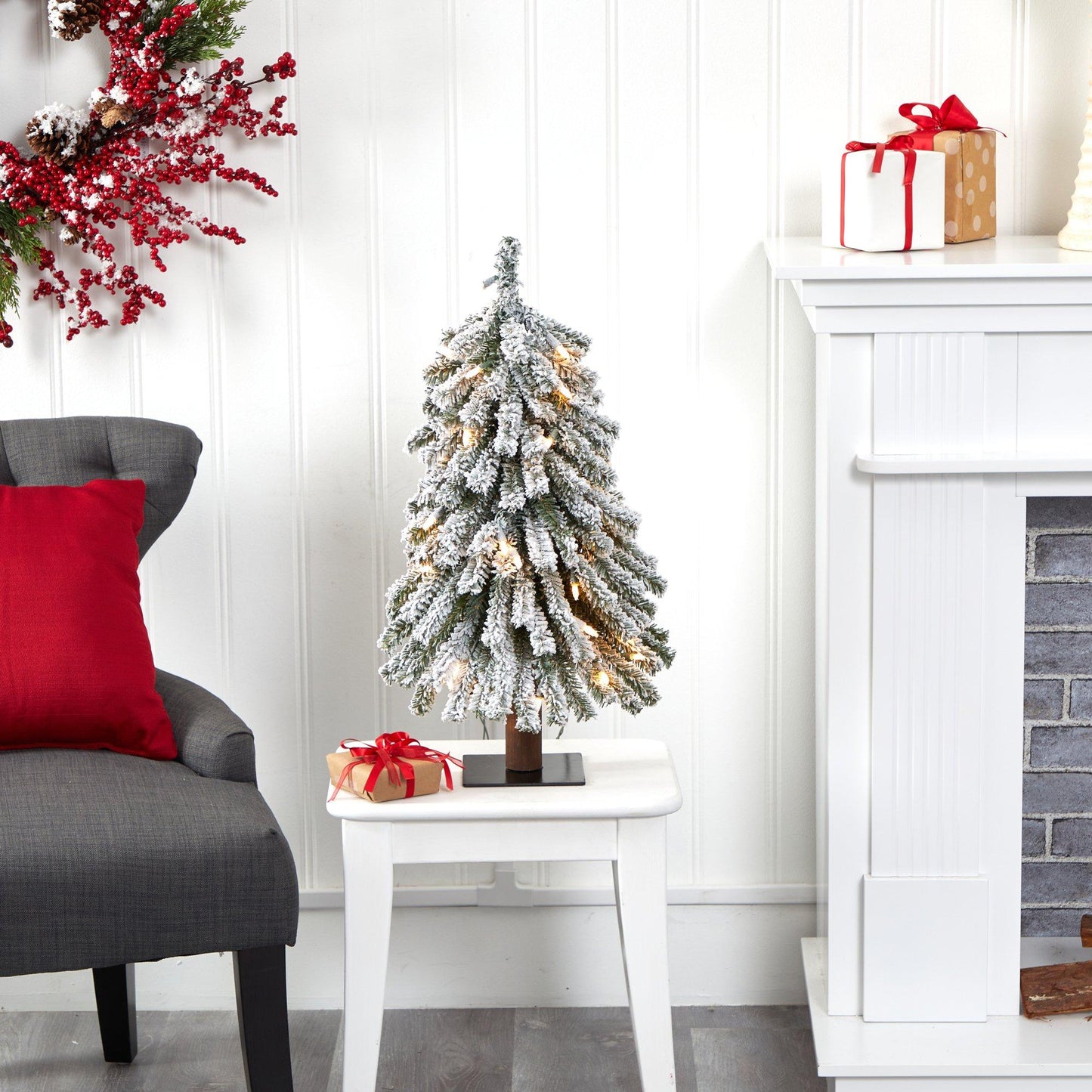 2 ft Nearly Natural flocked Grand Alpine Christmas tree with 35 lights snow-dusted branches on Tampa Home & Garden Store