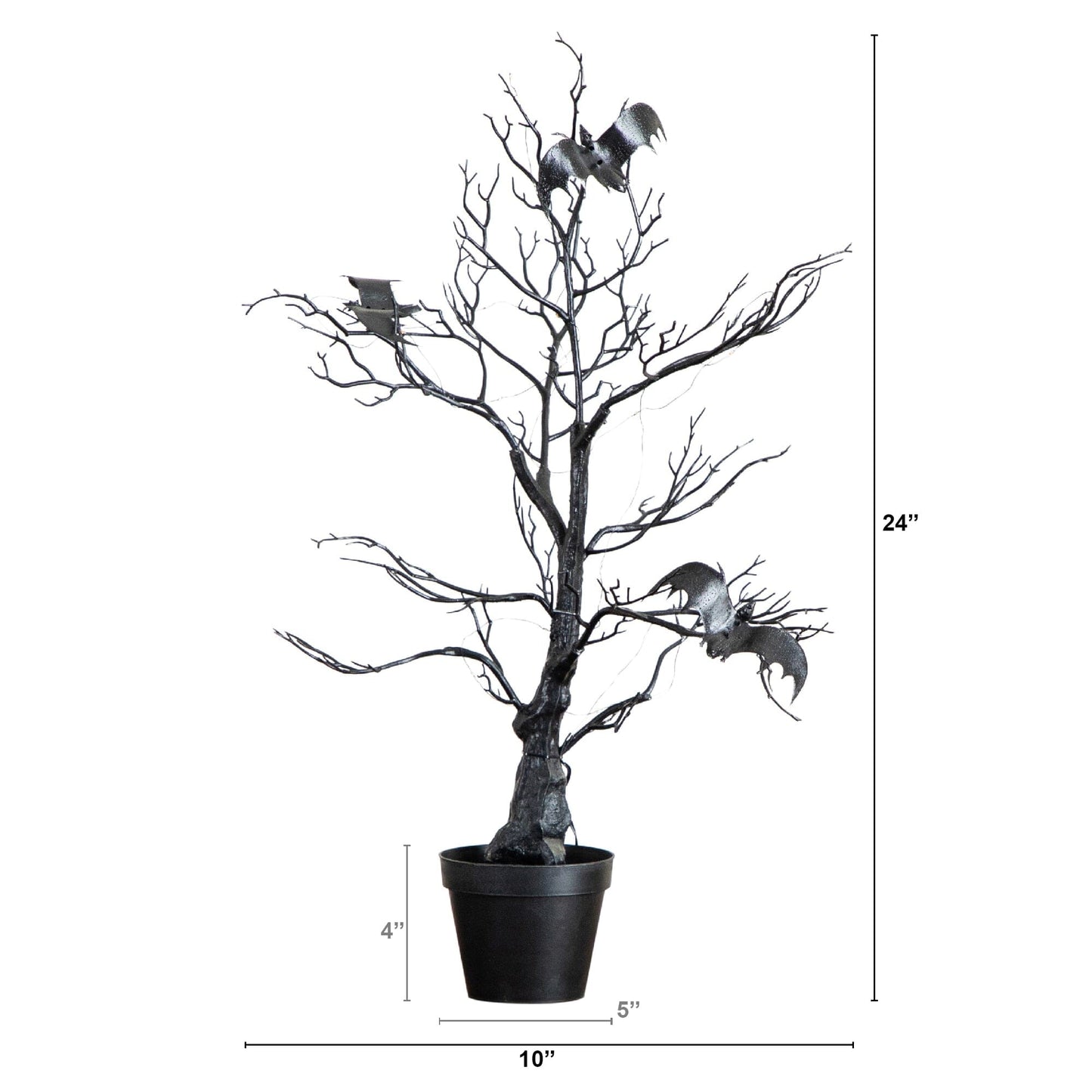2' Pre-Lit Black Spooky Twig Tree with Bats, 40 orange & purple LEDs by Nearly Natural on Tampa Home & Garden Store