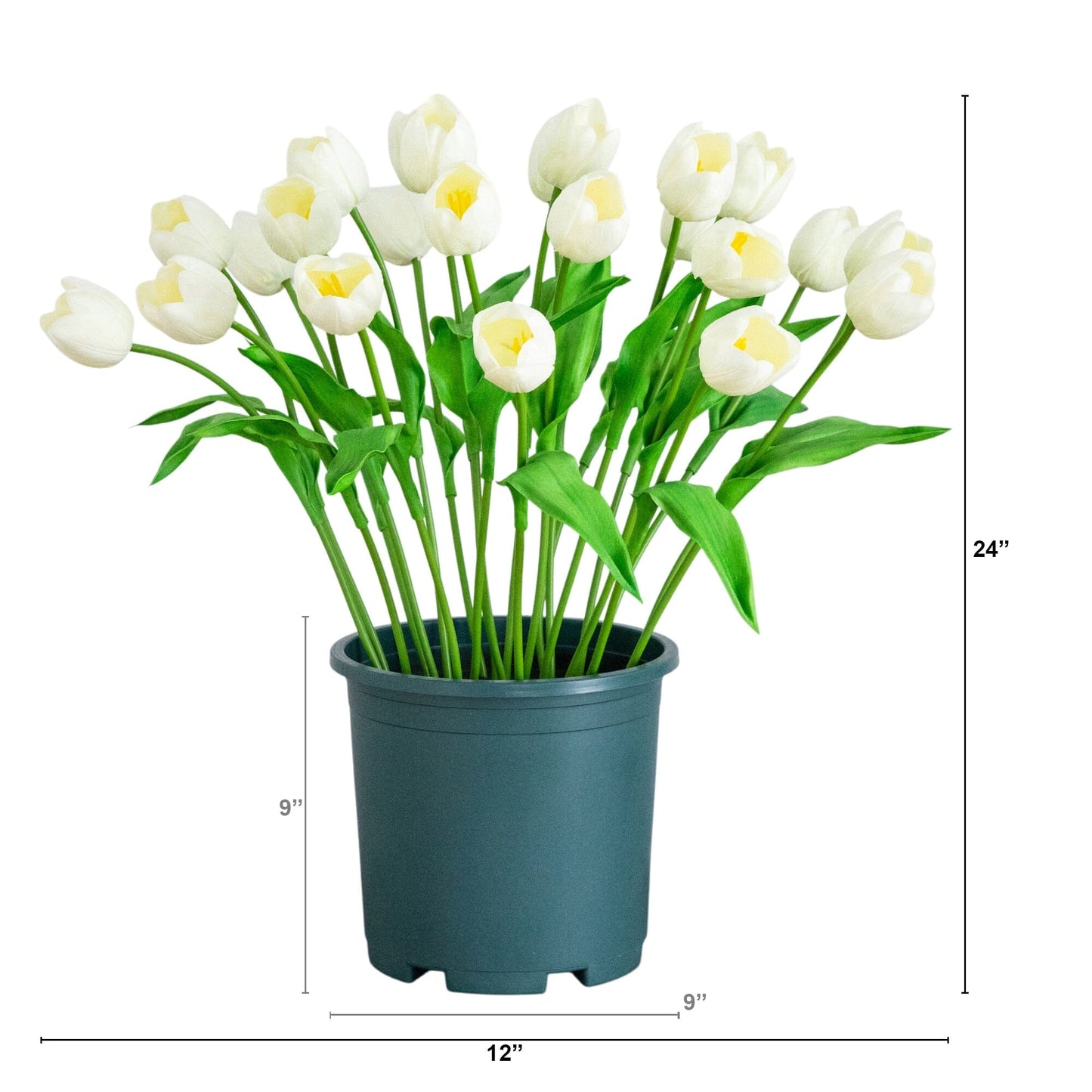 2' UV Resistant artificial tulip plant with white petals and yellow centers in a dark green pot Nearly Natural indoor/outdoor on Tampa Home & Garden Store