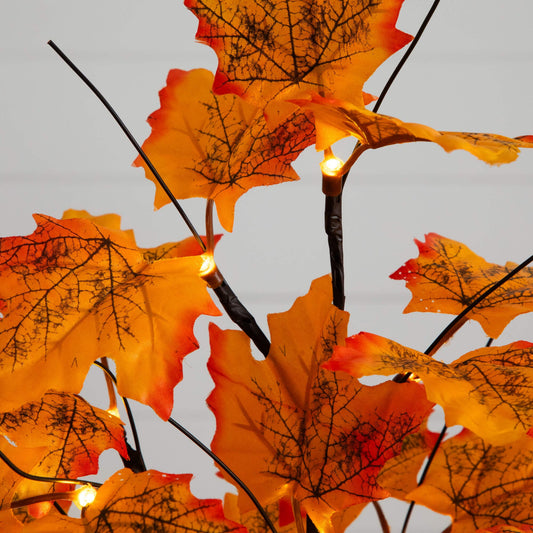 2' Autumn Maple Artificial Tree with orange leaves and 24 warm white LEDs Nearly Natural on Tampa Home & Garden Store