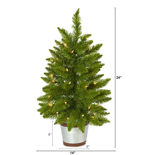 Providence Pine 2 ft artificial Christmas tree with lights in planter by Nearly Natural on Tampa Home & Garden Store