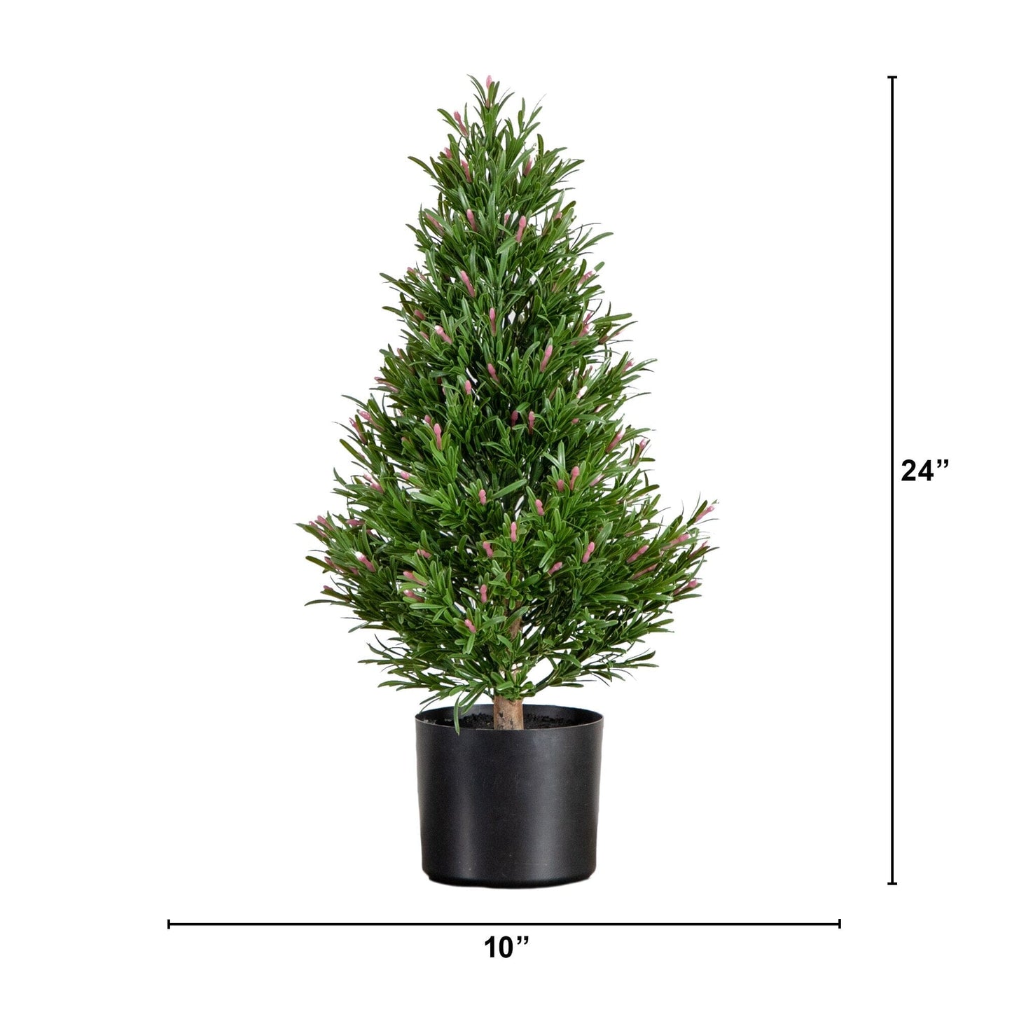 2' UV-resistant artificial rosemary cone topiary tree in black pot, pink accents, indoor/outdoor on Tampa Home & Garden Store