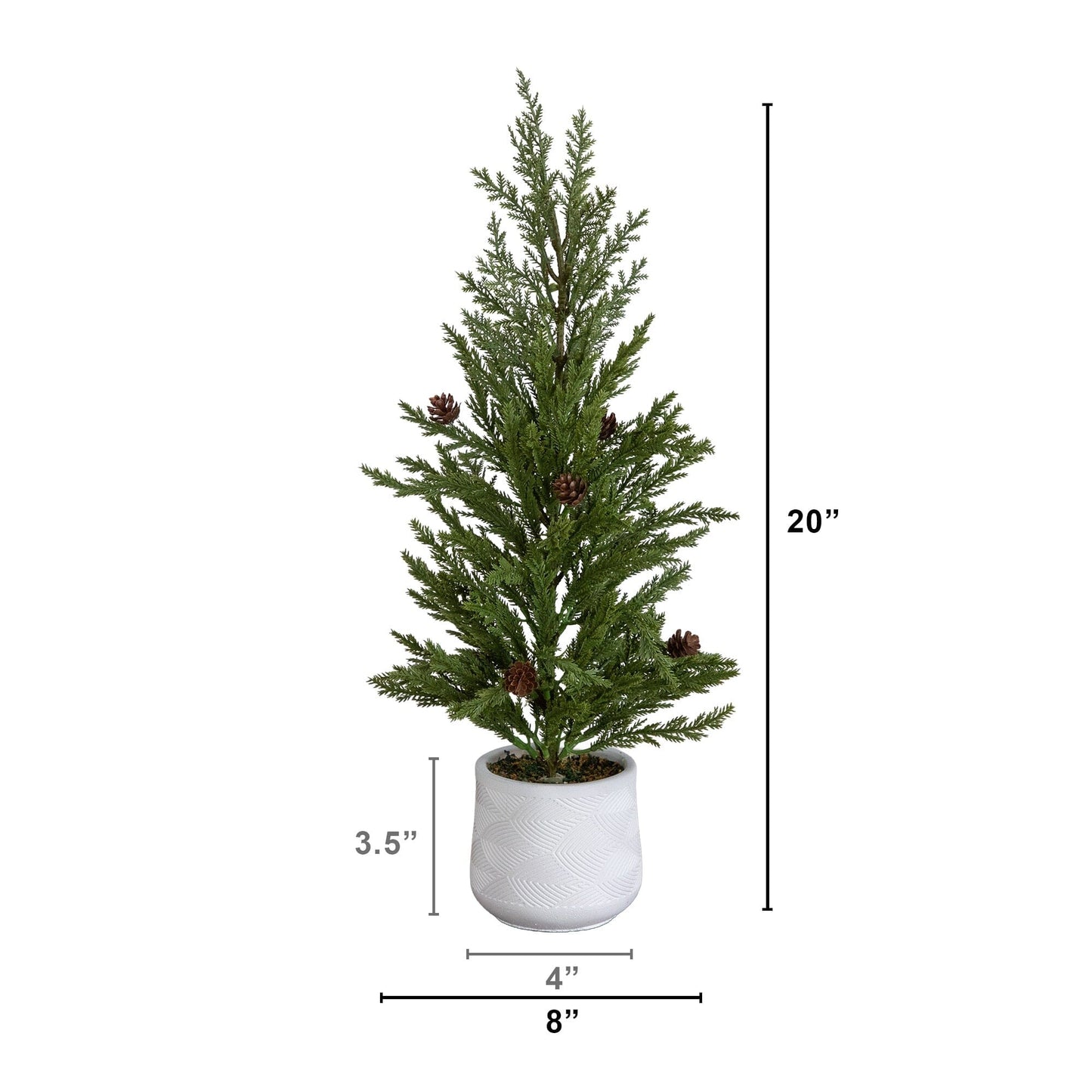 20-inch Nearly Natural artificial cedar pine Christmas tree in white ceramic planter with pinecones on Tampa Home & Garden Store
