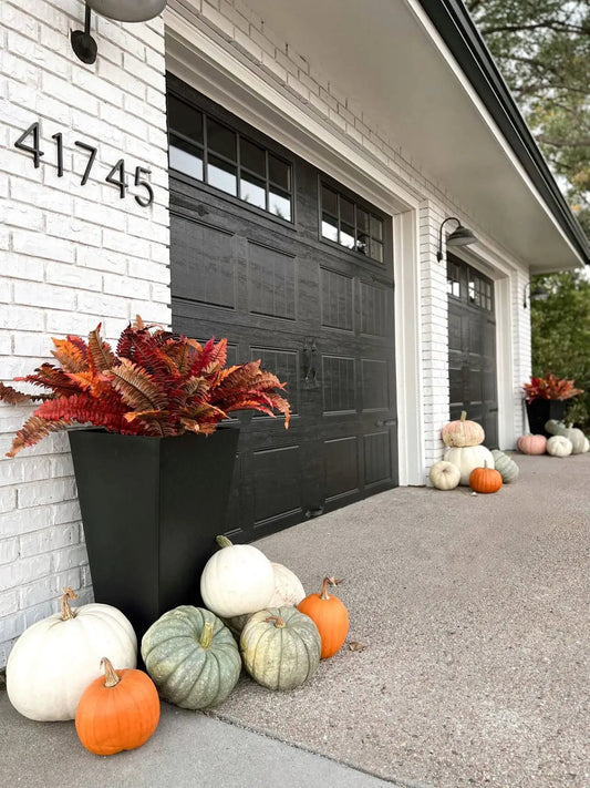 Nearly Natural 20in Autumn Boston Fern artificial plant set of 3 in black planters with pumpkins on Tampa Home & Garden Store