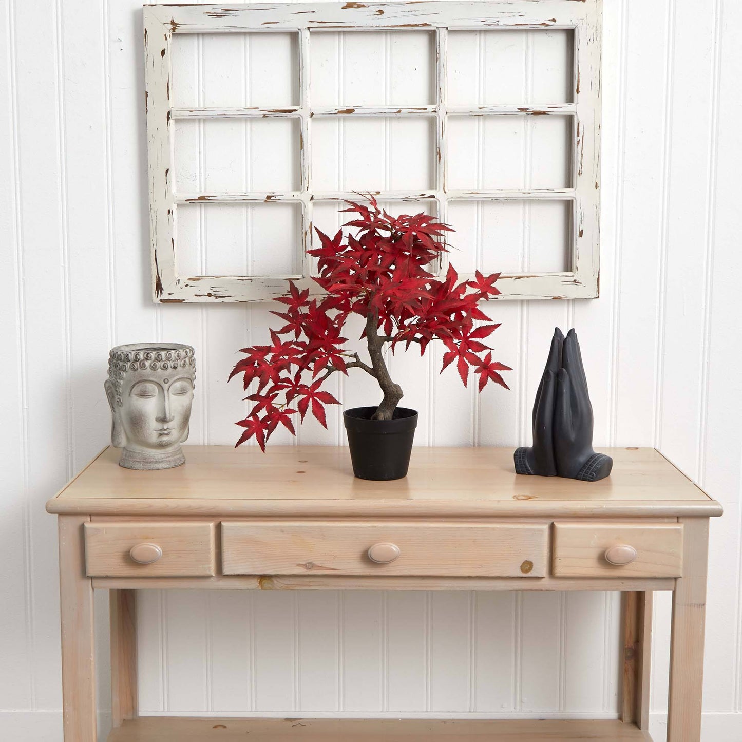 20in Autumn Maple Bonsai artificial tree by Nearly Natural with red maple leaves in a small pot on Tampa Home & Garden Store