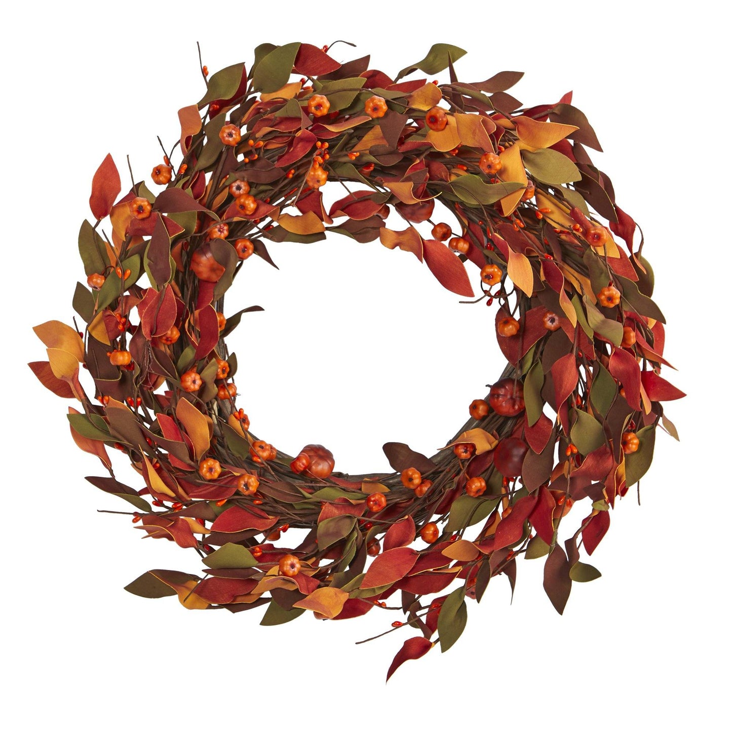 Harvest Leaf and Mini Pumpkin Artificial Wreath