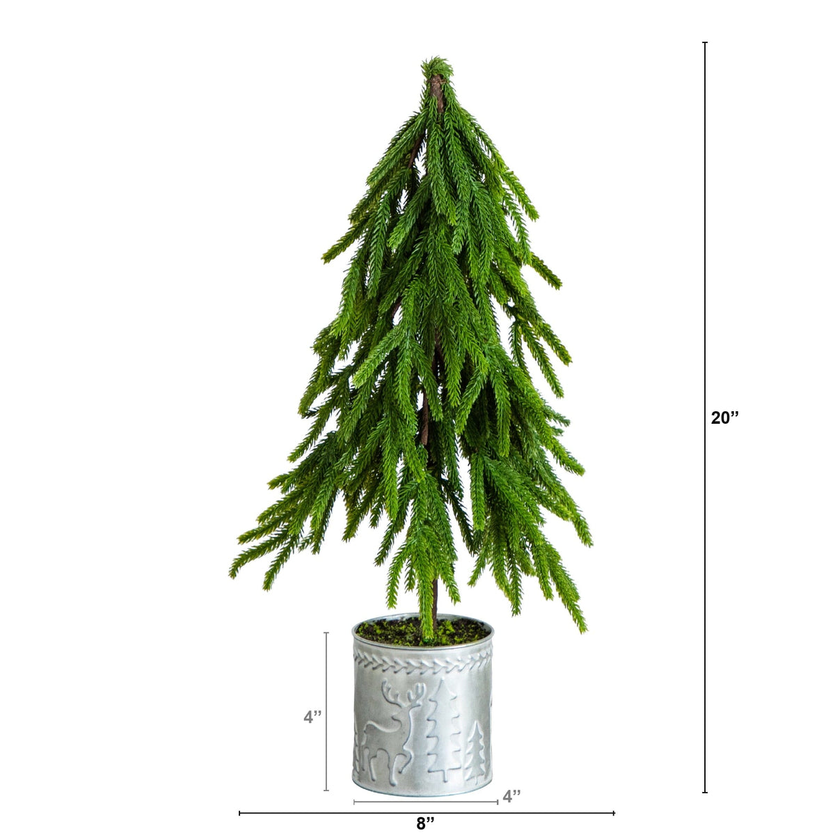 Nearly Natural 20in artificial Norfolk Island Pine in a Christmas tin metal planter on Tampa Home & Garden Store