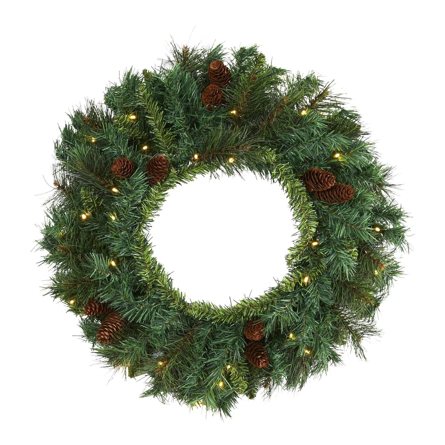 20-inch Pine and Pinecone Wreath with LED Lights by Nearly Natural on Tampa Home & Garden Store