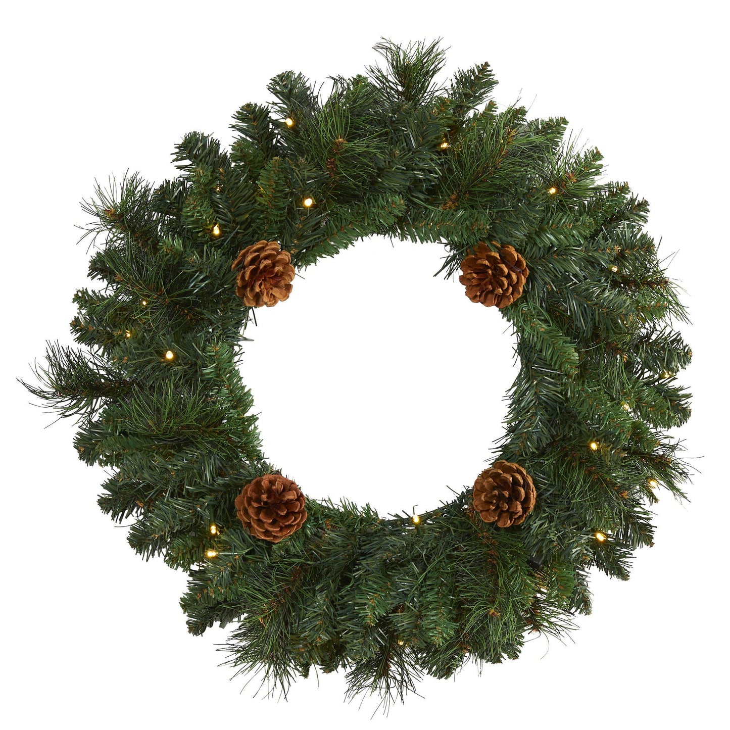 20 Pine Wreath and Led Lights with Faux Pinecones