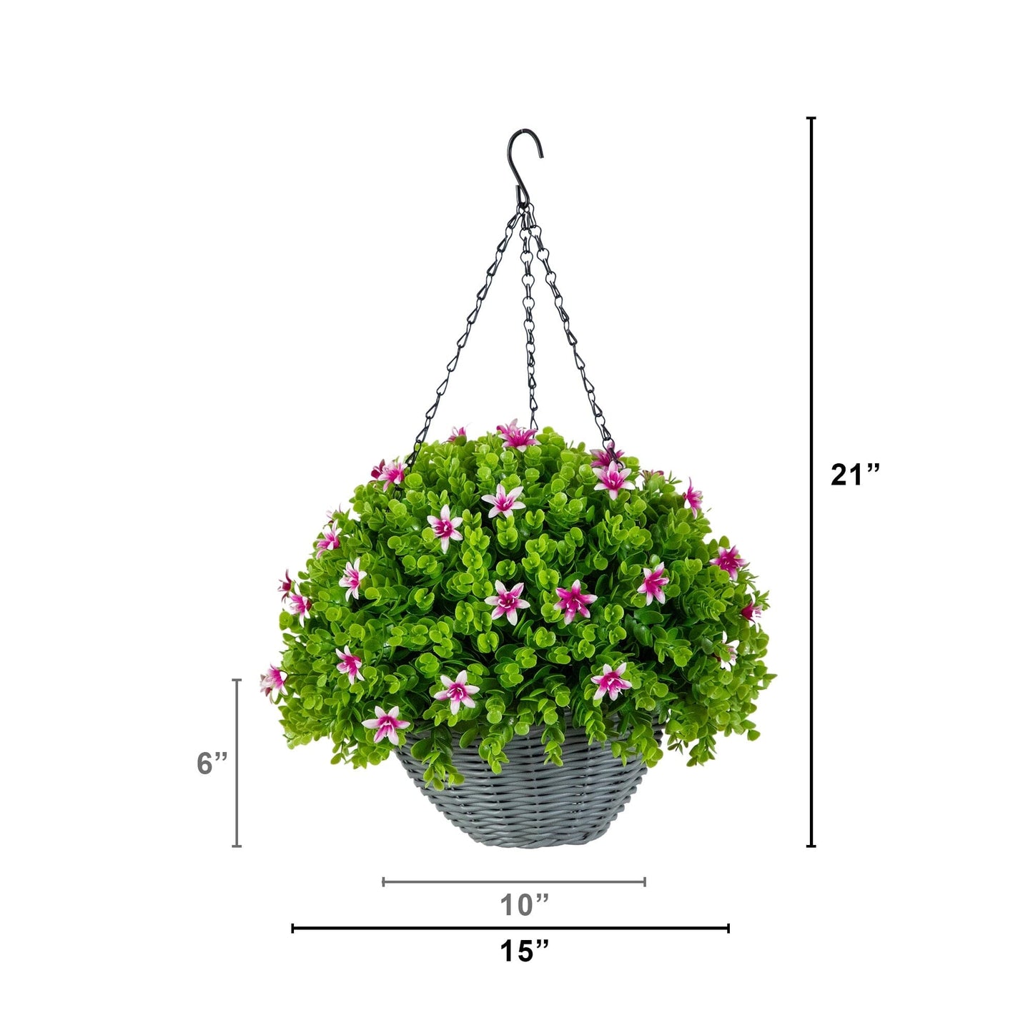 Artificial Lily and Eucalyptus Hanging Basket with green foliage and pink blossoms on Tampa Home & Garden Store