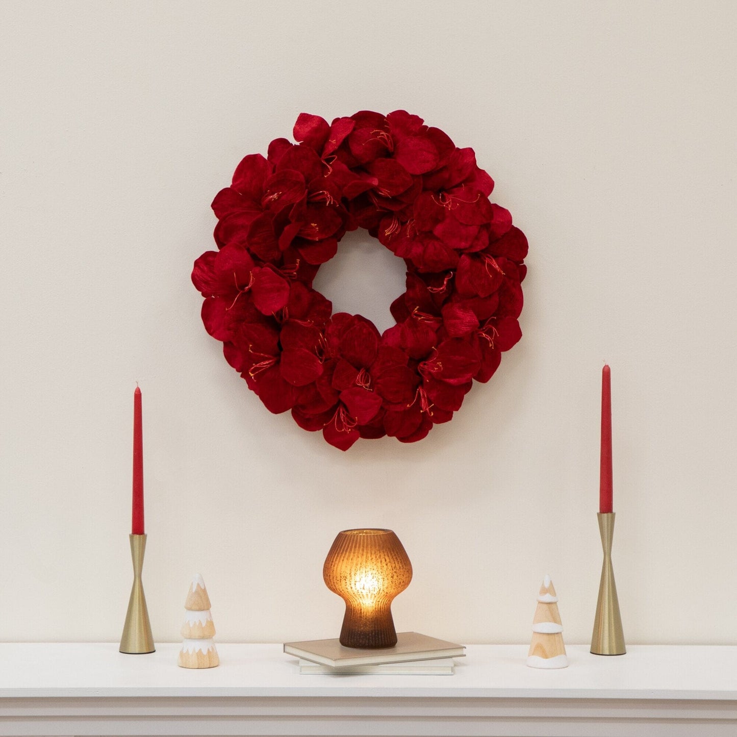 Wreath Nearly Natural 22in artificial amaryllis wreath, vivid red petals on Tampa Home & Garden Store