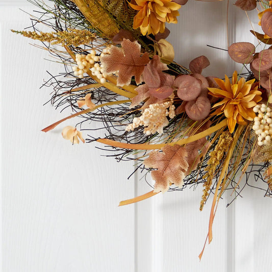 22” Autumn Dahlia and Berries Artificial Fall Wreath - Tampa Home & Garden Store