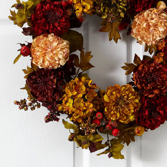 22" Autumn Hydrangea Peony Wreath - Tampa Home & Garden Store