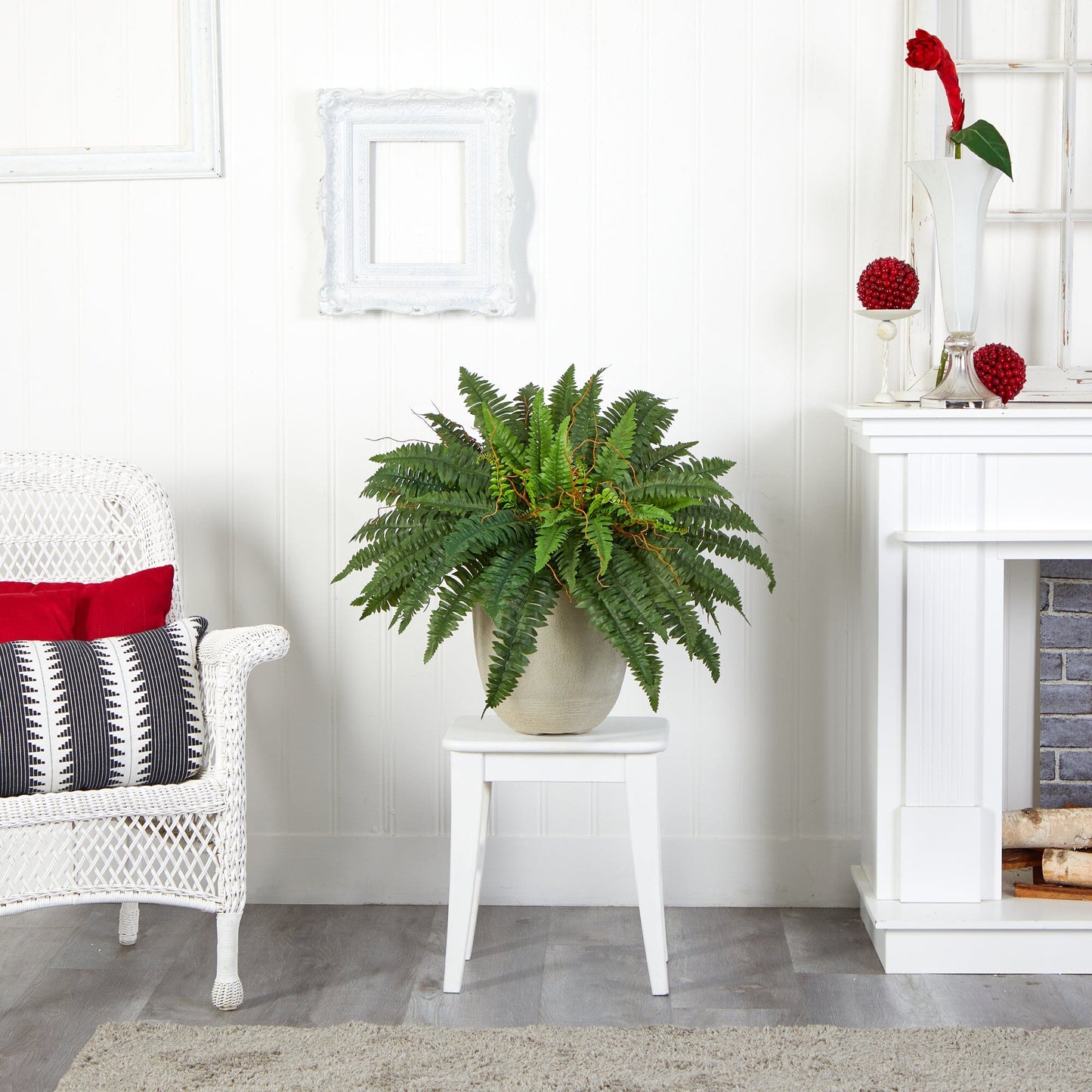 Planta artificial de helecho de Boston de 56 cm en macetero de arenisca