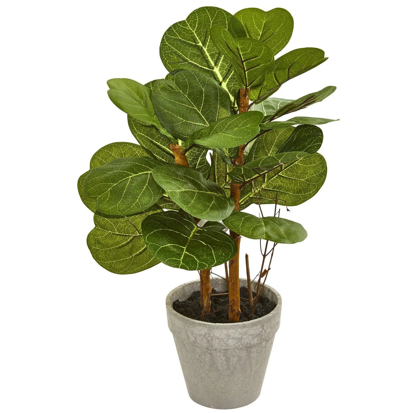 22-Inch Fiddle Leaf Artificial Plant Nearly Natural with green leaves in a textured gray pot on Tampa Home & Garden Store