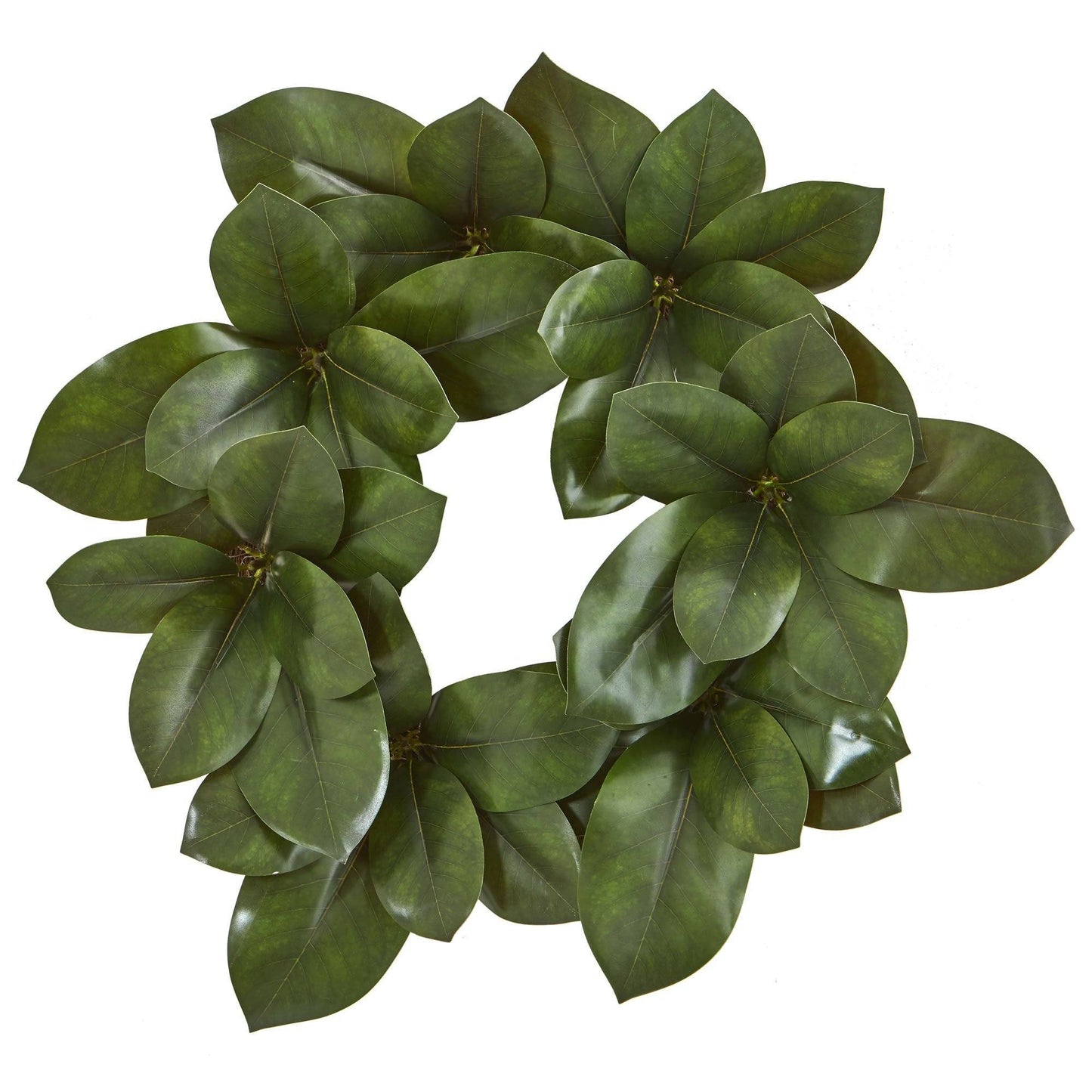 22in Magnolia Leaf Artificial Wreath by Nearly Natural, green glossy magnolia leaves on Tampa Home & Garden Store