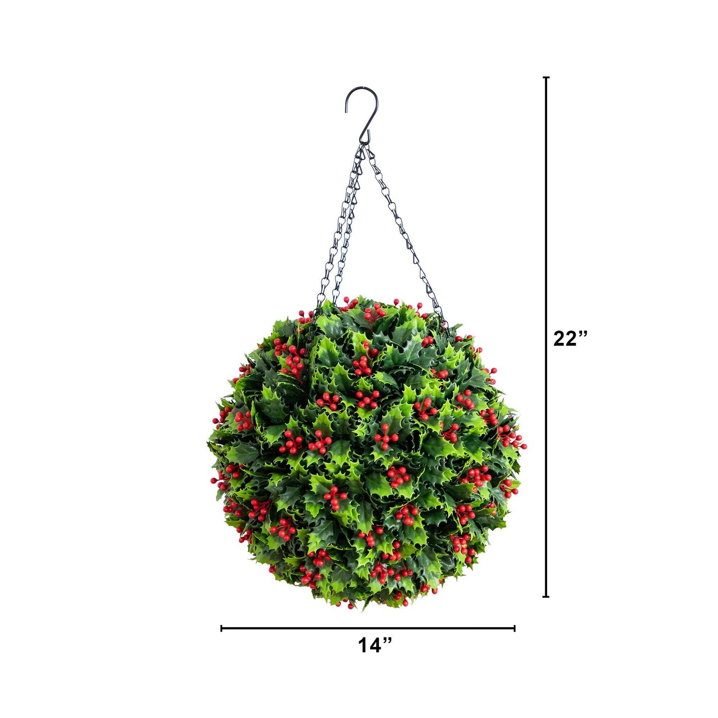 Hanging ball 22in UV-resistant holly berry with green leaves and red berries Nearly Natural on Tampa Home & Garden Store