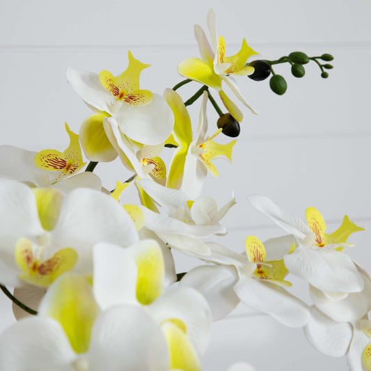 23” Artificial Phalaenopsis Orchid Arrangement in White Ceramic Planter (Real Touch) - Tampa Home & Garden Store
