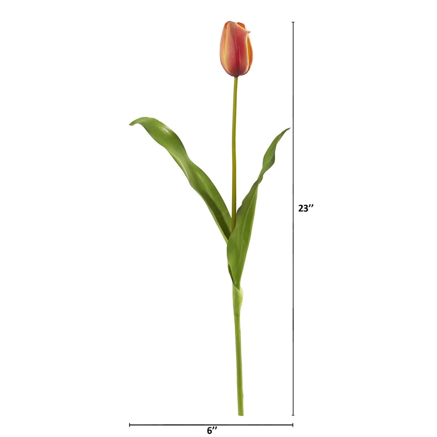 Dutch Tulip artificial stem in orange-red with green leaves, 23 inches tall on Tampa Home & Garden Store