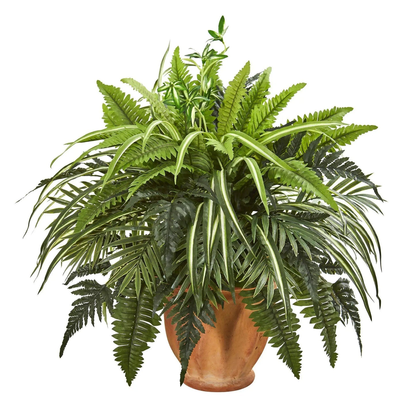 23 Inch Mixed Greens and Fern Artificial Plant by Nearly Natural in terra cotta pot on Tampa Home & Garden Store