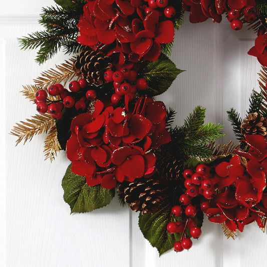 24” Artificial Hydrangea & Pine Wreath - Tampa Home & Garden Store