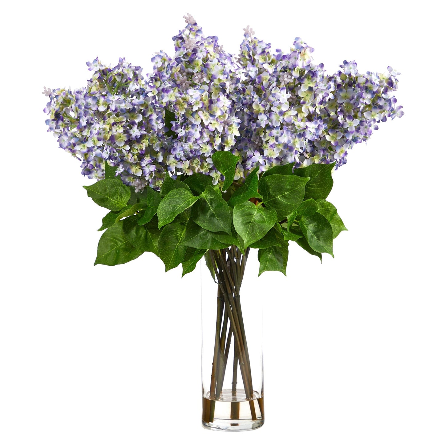 Arrangement de lilas artificiels de 61 cm avec vase cylindrique en verre