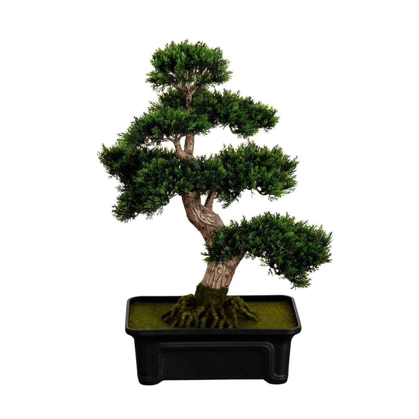 Cedar bonsai silk plant 24 inch artificial tree with green foliage in black planter on Tampa Home & Garden Store