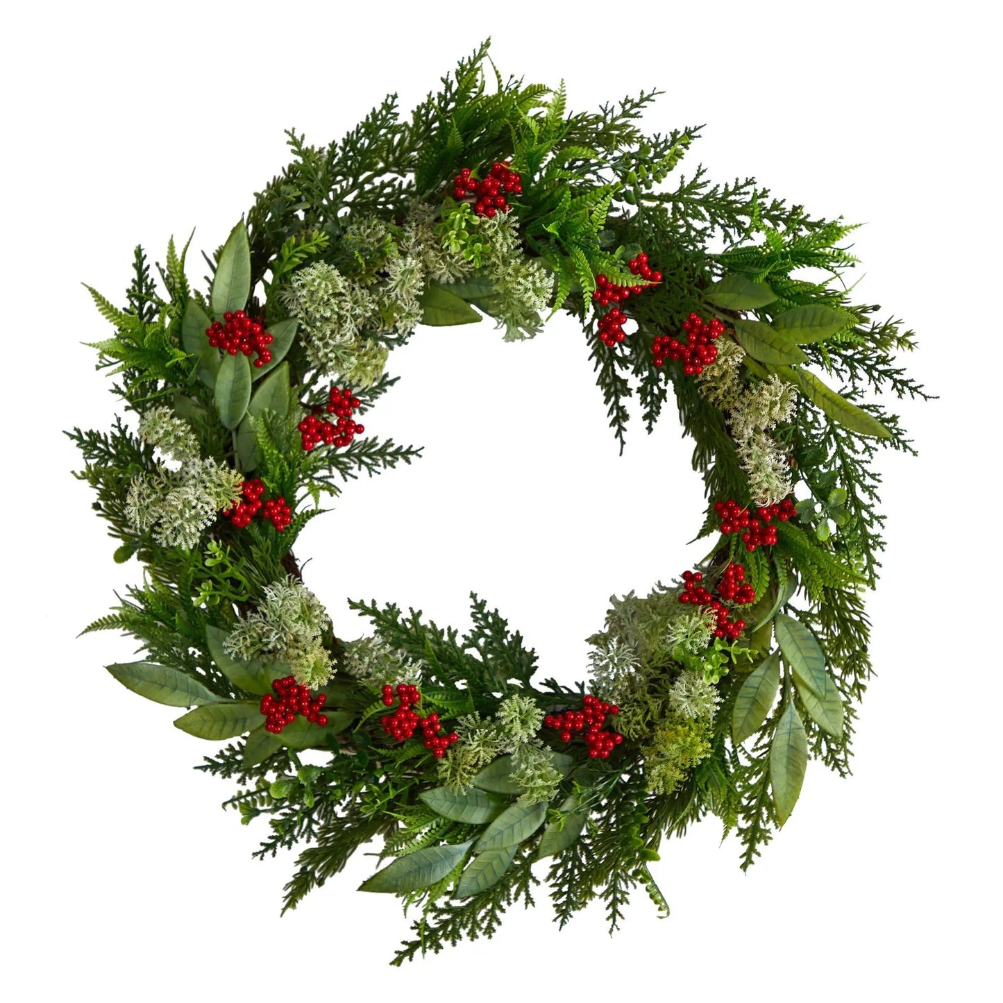 Wreath Cedar and Eucalyptus Berries Nearly Natural artificial greenery with red berries on Tampa Home & Garden Store