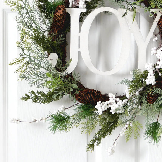 24” Christmas Joy Greenery Holiday Artificial Wreath - Tampa Home & Garden Store