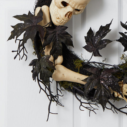 Corona de calaveras y huesos para Halloween de 24 pulgadas