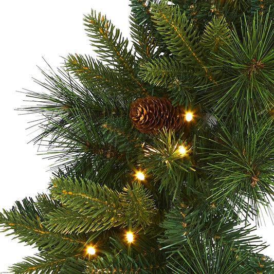 24” Mixed Pine Artificial Christmas Wreath with 35 Clear LED Lights and Pinecones - Tampa Home & Garden Store