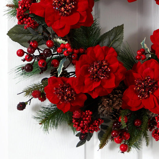 24" Poinsettia Wreath" - Tampa Home & Garden Store