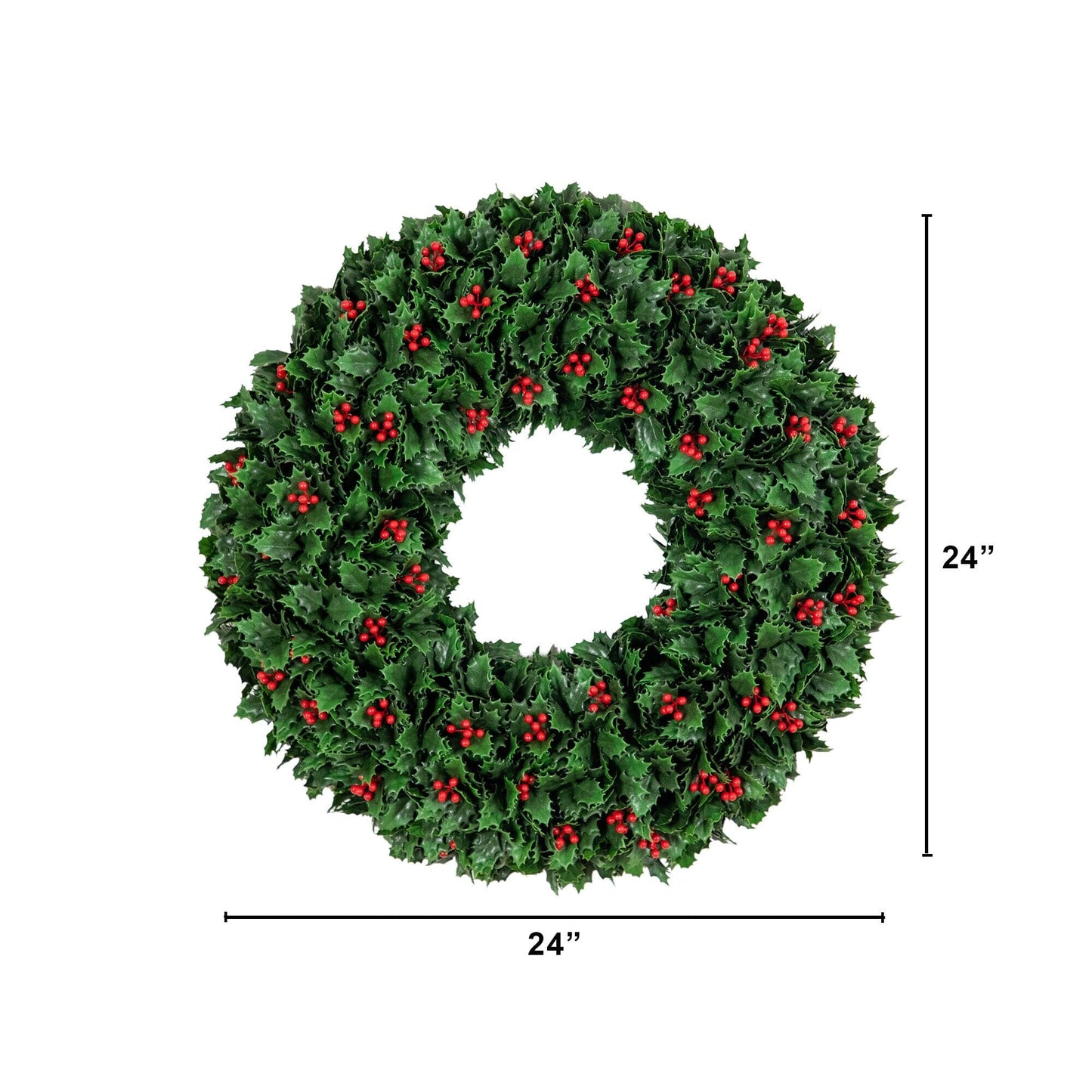 Wreath Nearly Natural 24in UV-resistant artificial holly leaves with red berries indoor/outdoor on Tampa Home & Garden Store