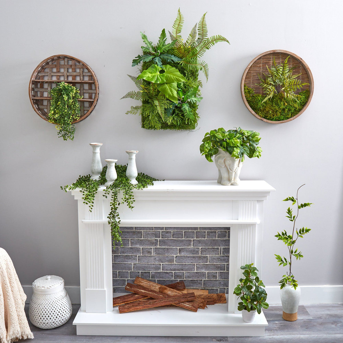 Nearly Natural 24x16 Mixed Foliage Artificial Living Wall with lush green leaves on Tampa Home & Garden Store
