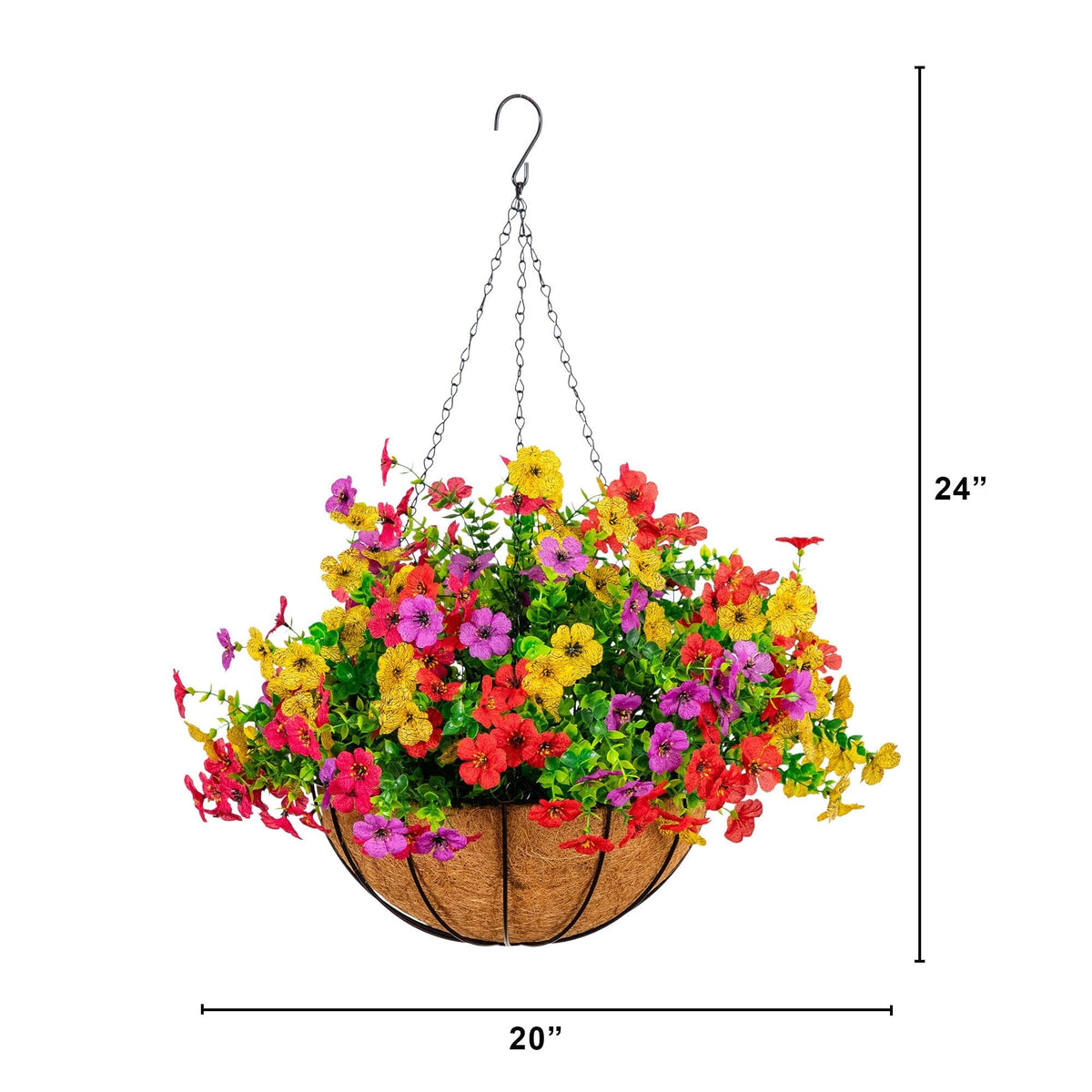 24in UV-resistant artificial daisy hanging basket kit by Nearly Natural with blooms in a basket on Tampa Home & Garden Store