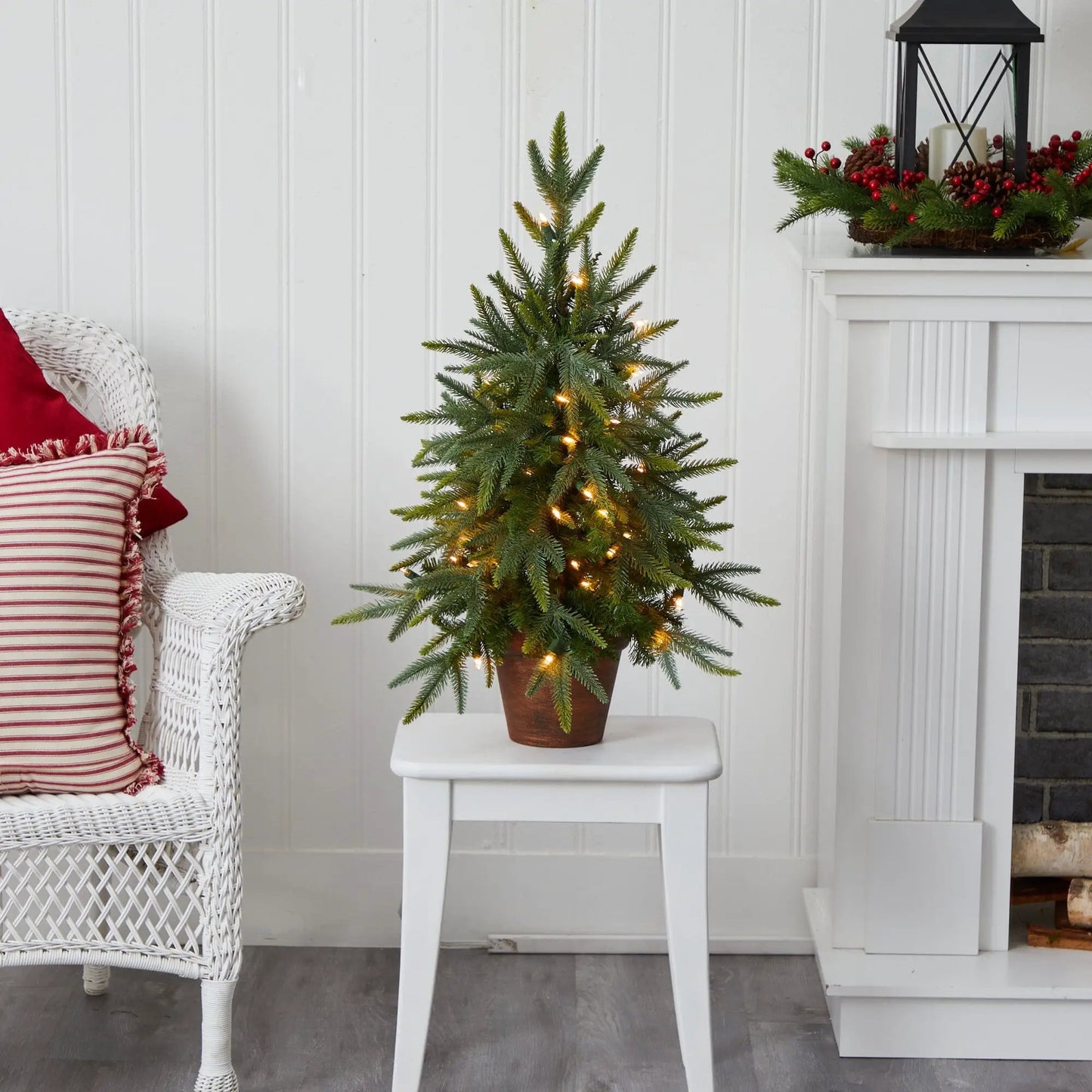 2.5-Foot Pre-Lit Christmas Tree In Planter with warm white lights by Nearly Natural on Tampa Home & Garden Store