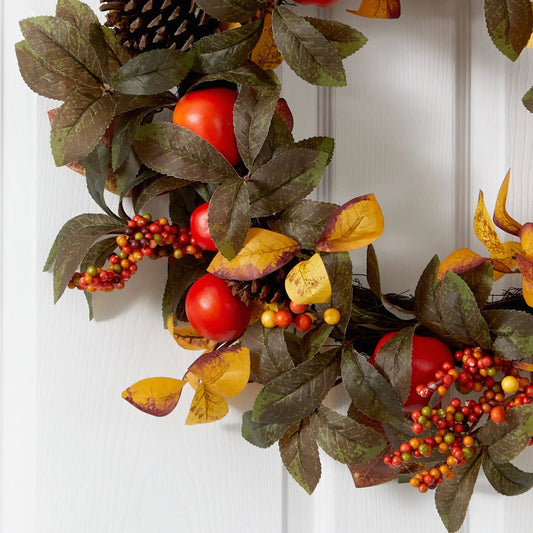 26” Autumn Persimmon and Pinecones Artificial Fall Wreath - Tampa Home & Garden Store