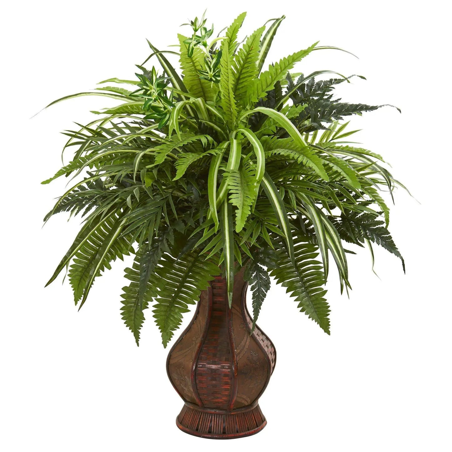 Artificial mixed greens and fern plant in decorative wicker planter 26 inches tall on Tampa Home & Garden Store