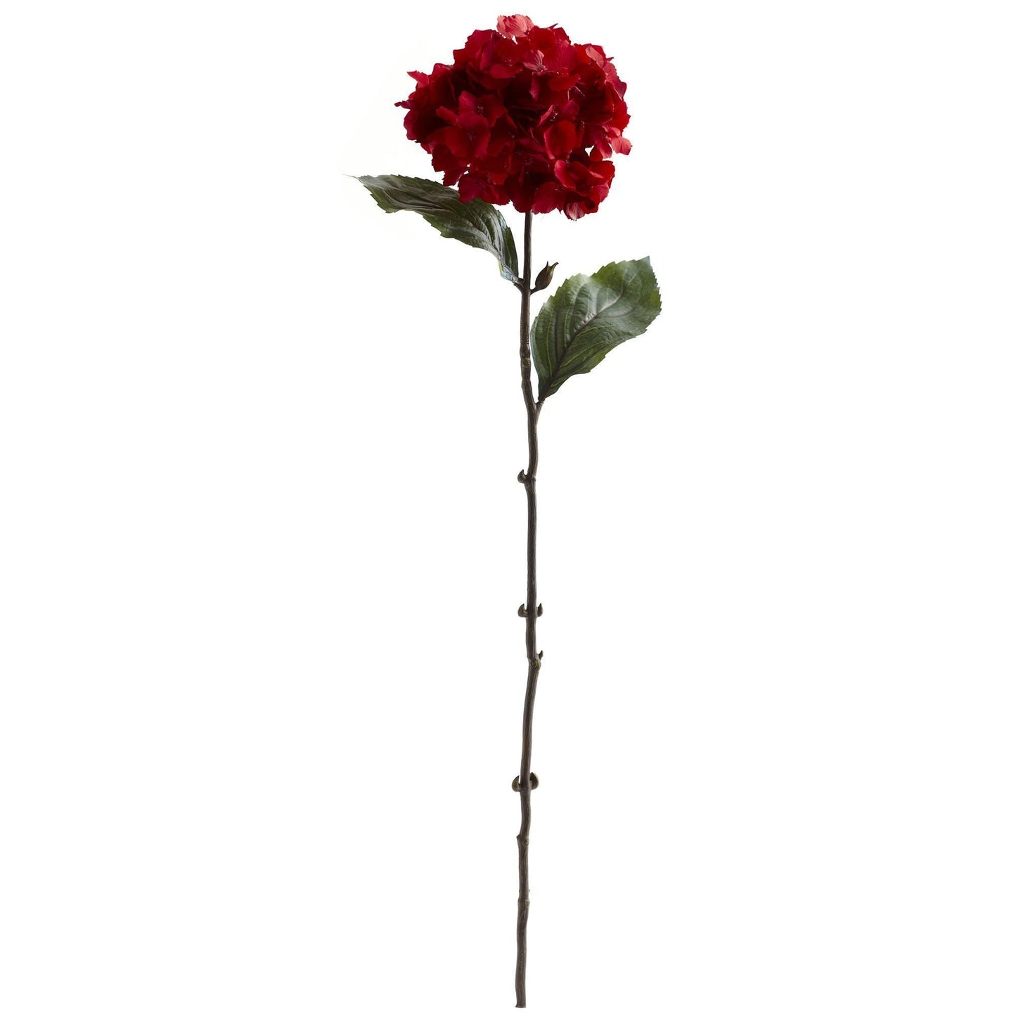Red hydrangea artificial stem with full bloom and glossy green leaves Nearly Natural on Tampa Home & Garden Store