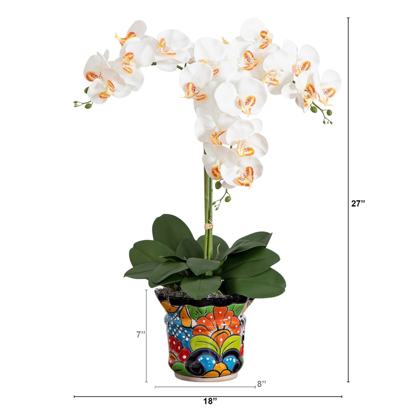 Artificial Triple Orchid and Talavera Planter