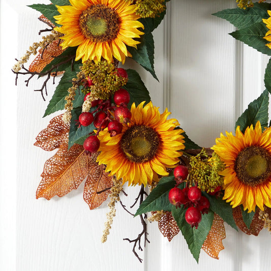27” Sunflower Berry Artificial Wreath - Tampa Home & Garden Store
