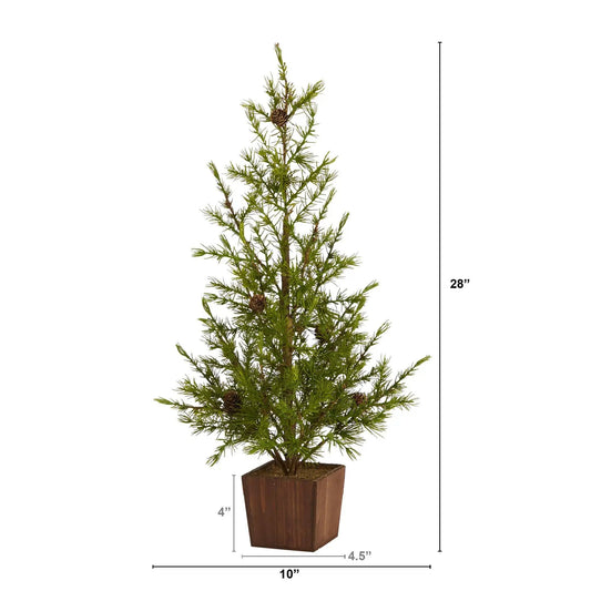 28” Alpine “Natural Look” Artificial Christmas Tree in Wood Planter with Pine Cones - Tampa Home & Garden Store