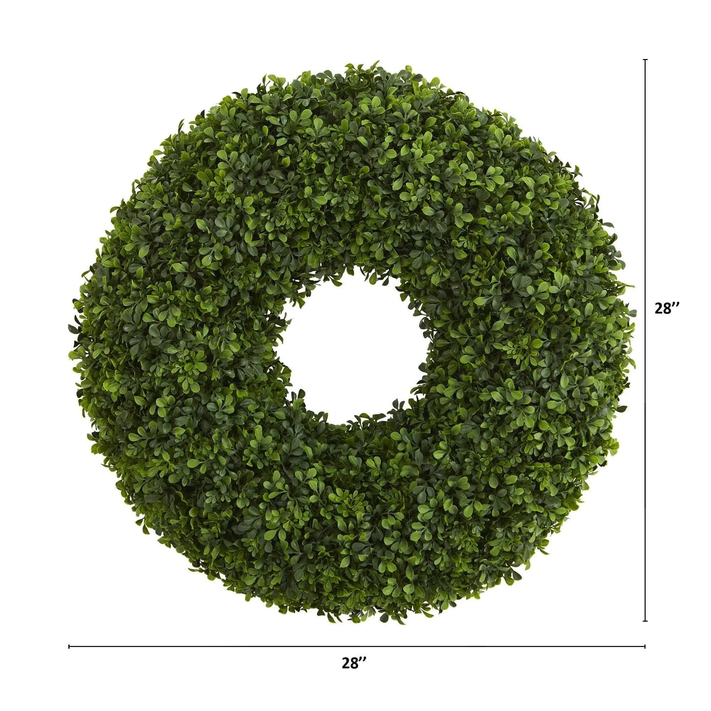 28-Inch Boxwood Artificial Wreath with dense green foliage by Nearly Natural for home decor on Tampa Home & Garden Store