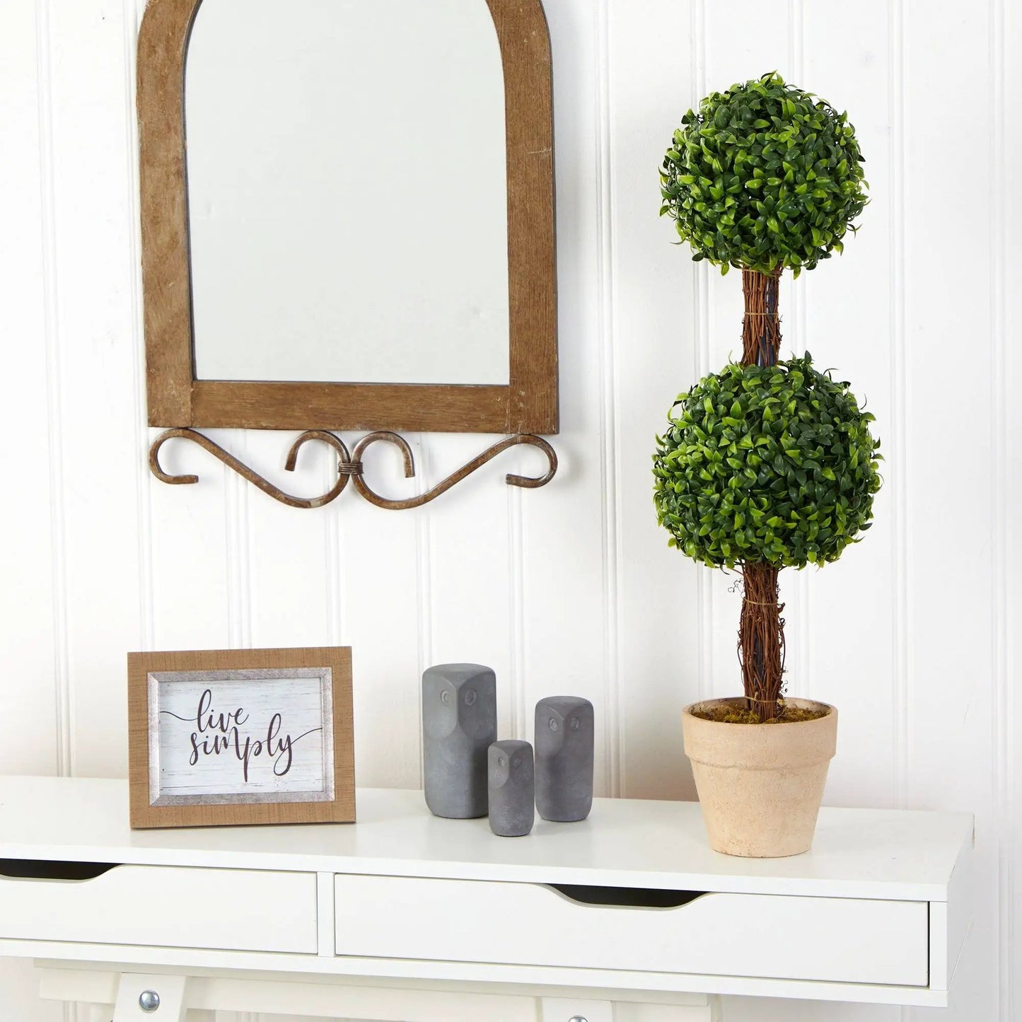 28-inch boxwood double-ball topiary artificial plant in a pot on Tampa Home & Garden Store