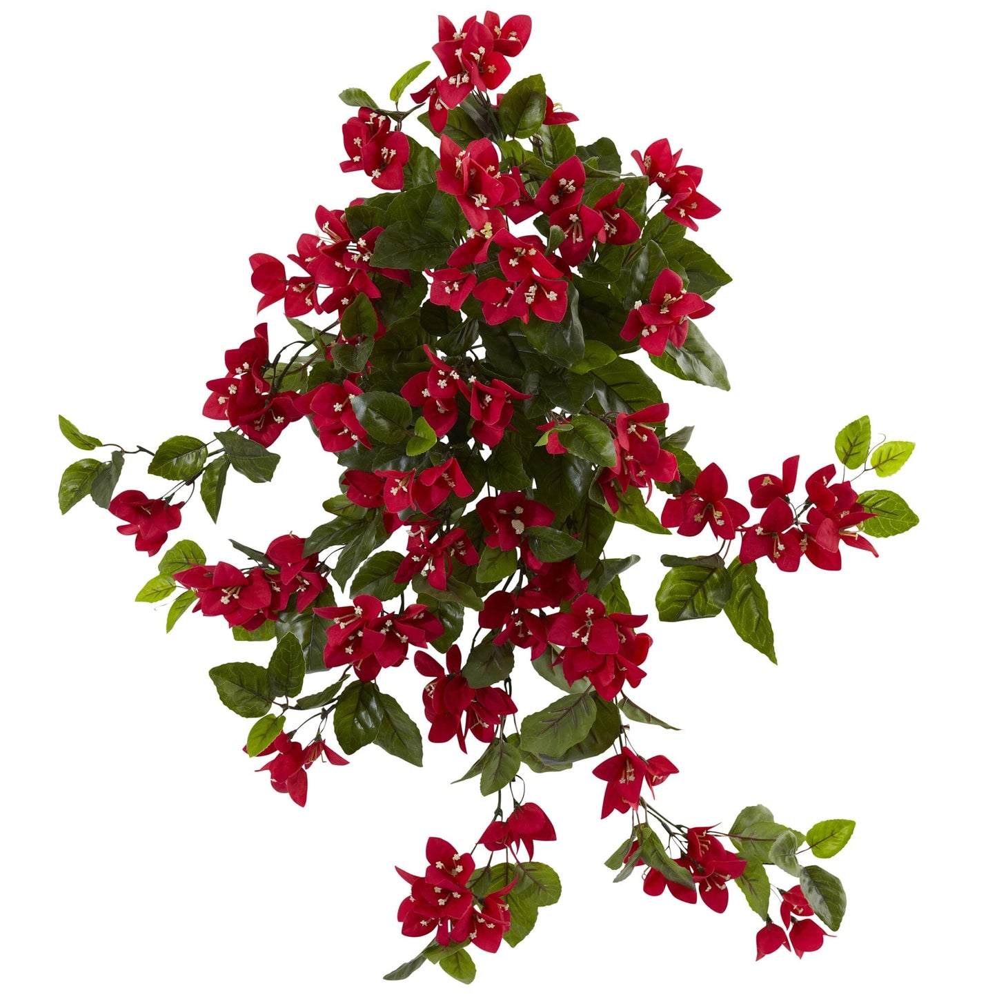 Artificial Bougainvillea hanging plant 28in red blooms indoor/outdoor UV resistant set of 2 on Tampa Home & Garden Store