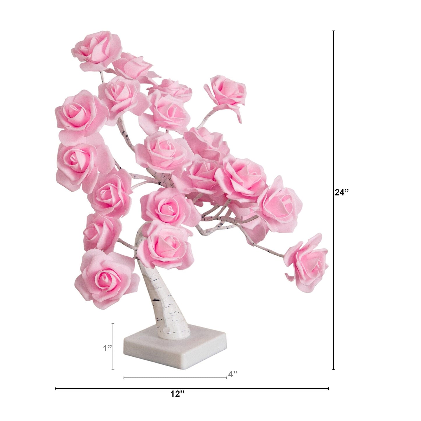 2' Pre-lit Nearly Natural pink rose twig tree with 24 rose-shaped LED lights on white trunk on Tampa Home & Garden Store